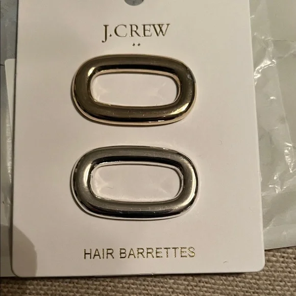 J. Crew Gold/Silver Set of Two Metal Oval Hair Clips/NWT - Picture 4 of 10